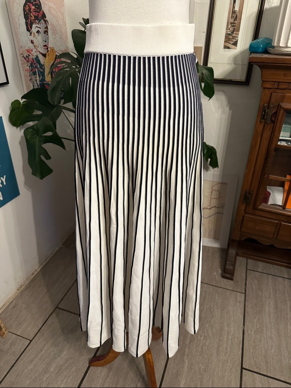 Alexis Black & White Vertical Woven Stripe Maxi Skirt - Women Medium